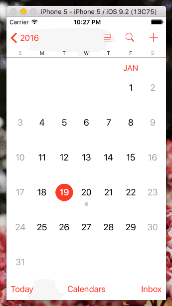 The iOS Calendar app scrolling in month view.