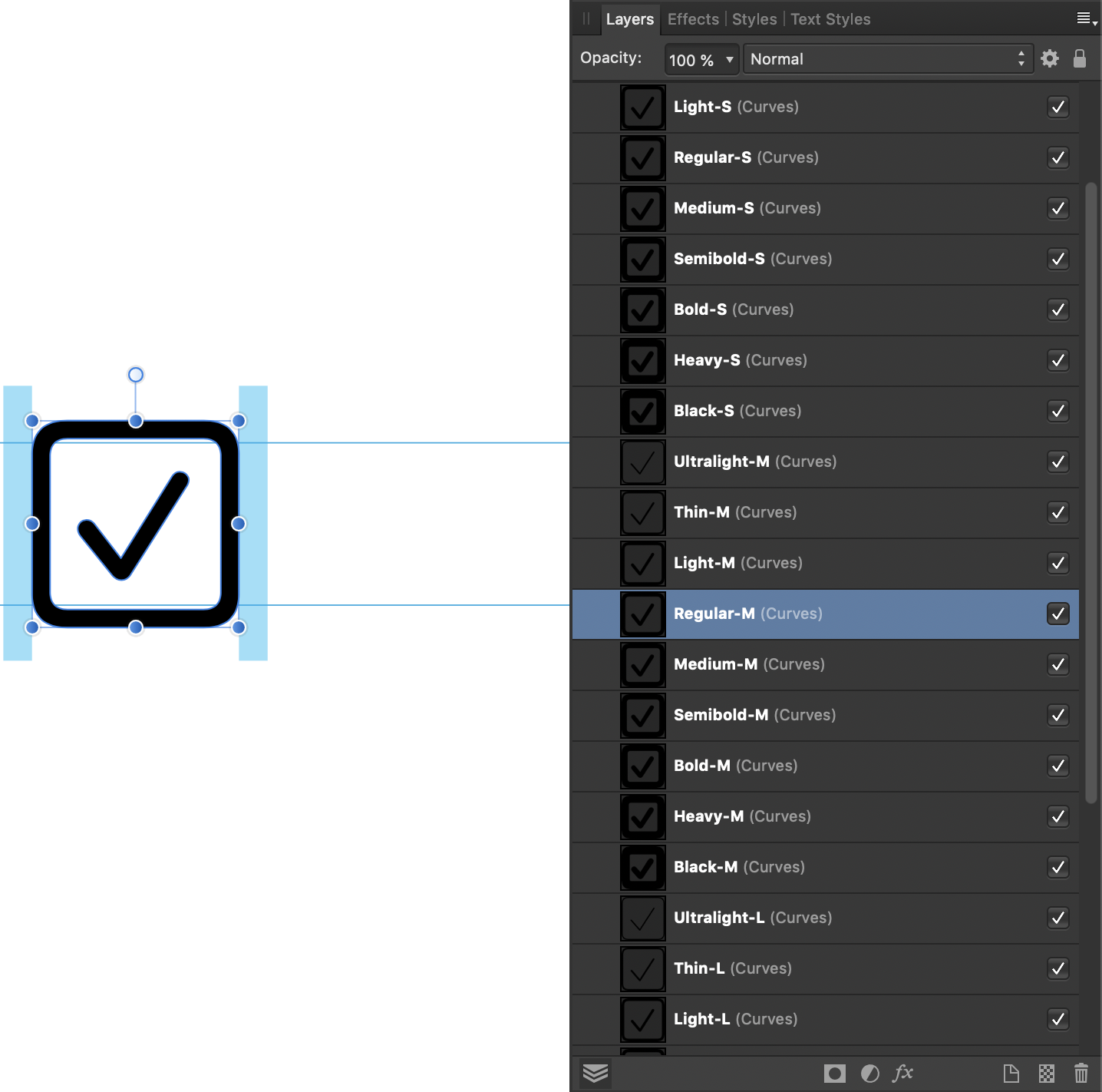The Regular-M layer selected in Affinity Designer.