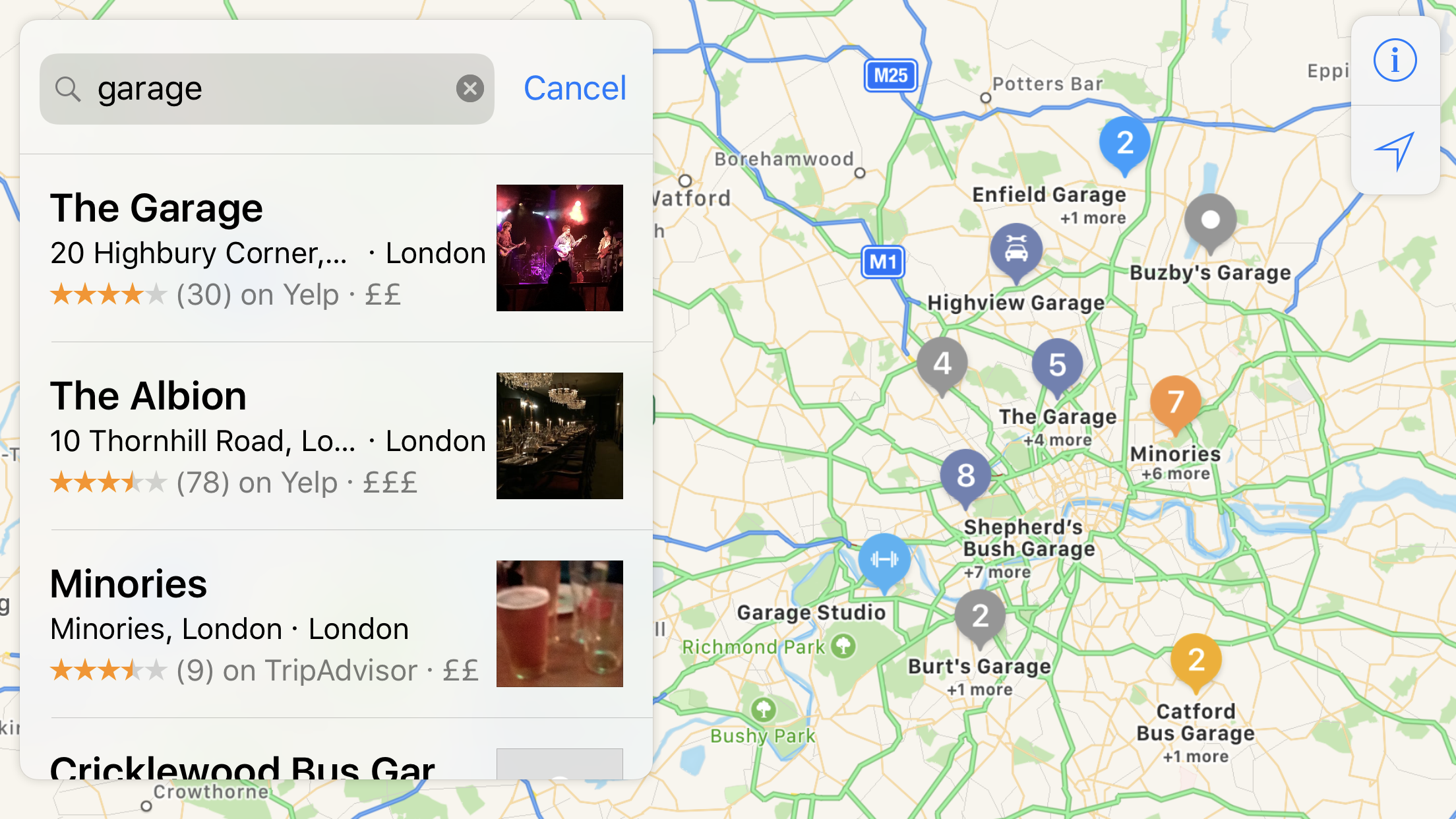 The user's search, continued in the Maps app.