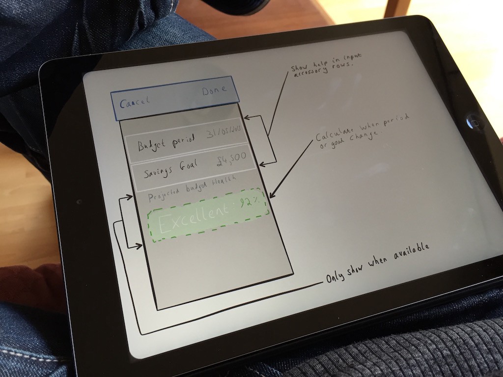 A table view interface with a navigation bar, mocked up quickly using Paper.