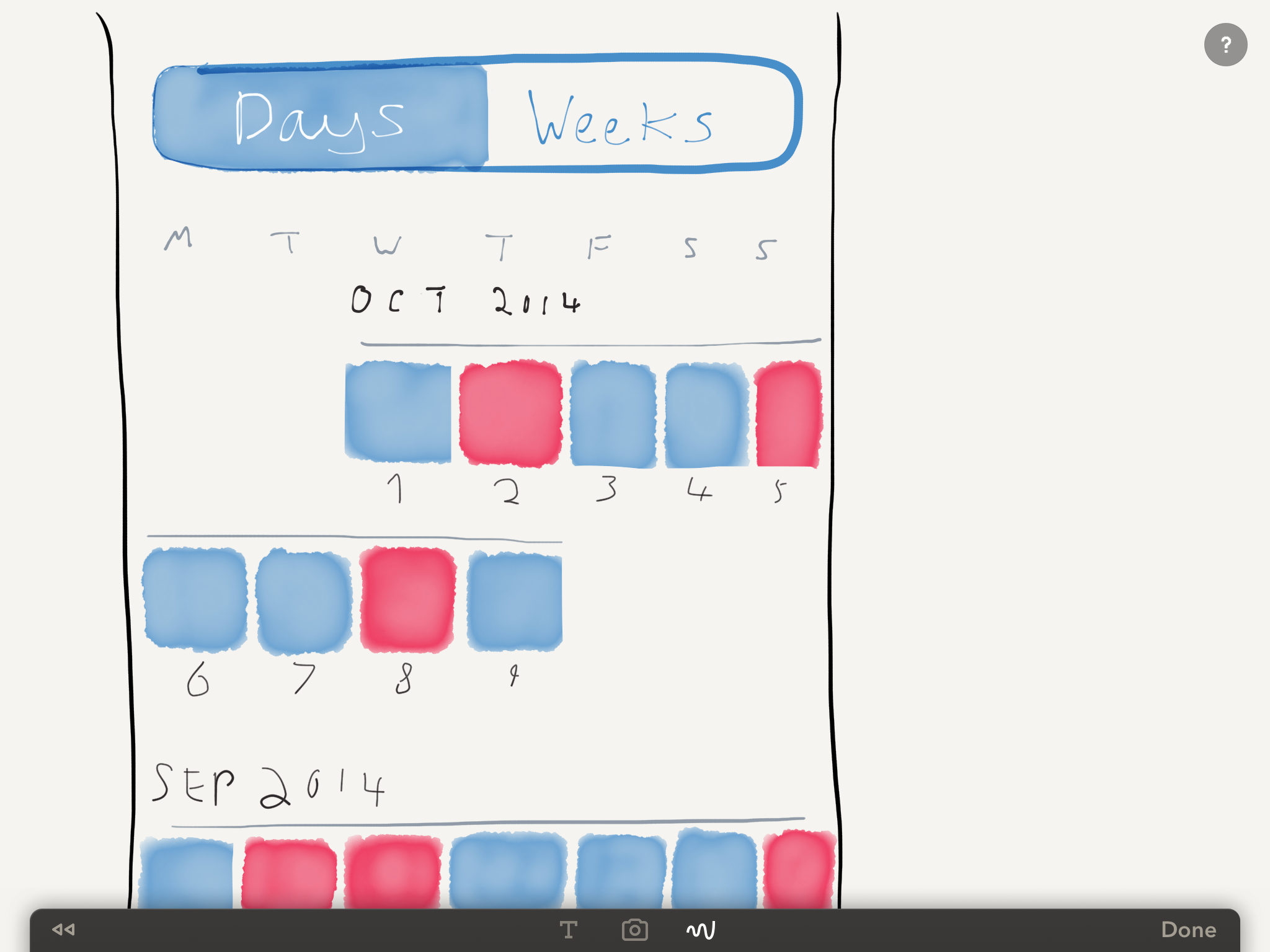 A rough calendar layout with month headers and a preliminary cell layout.