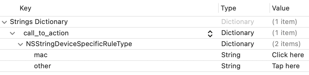 A localised string that varies based on device.