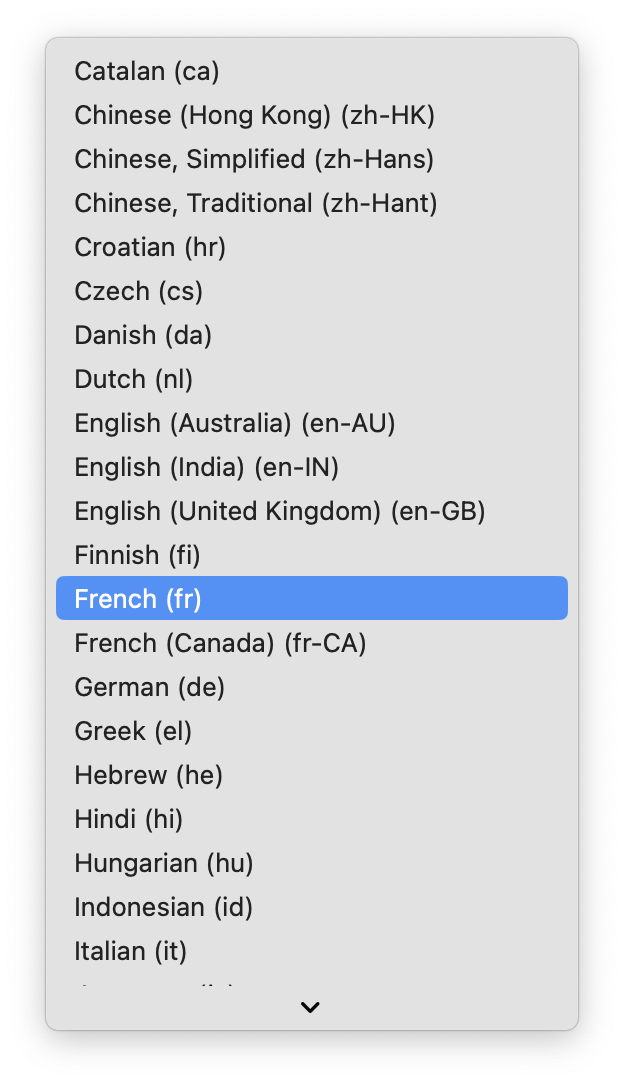 Selecting the new language to be added.